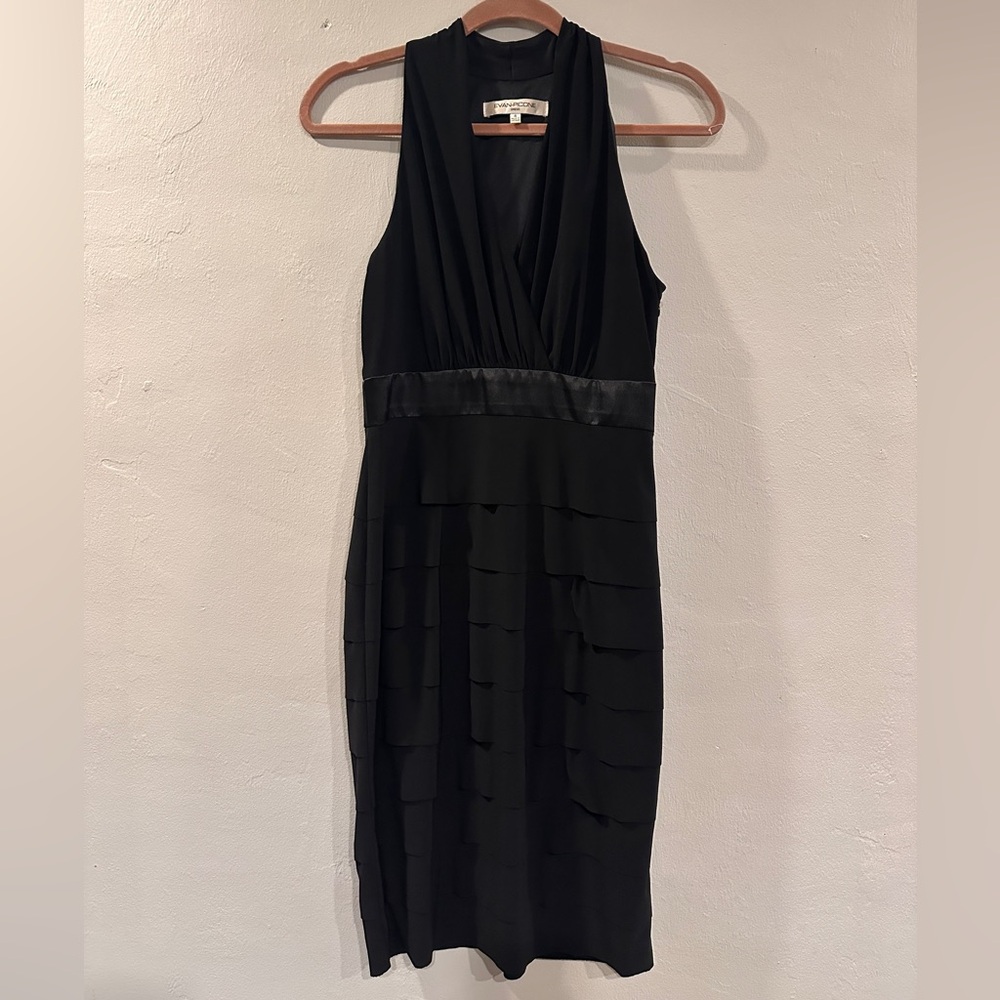 Evan Picone Elegant Black Layered Backless Dress